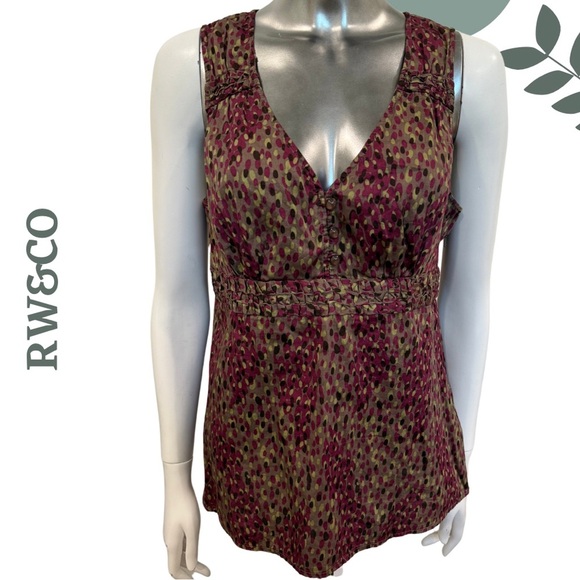 🛍️3/$40 RW&CO Women’s Cotton Top with Empire Waist | Plum Olive Green | Large - Picture 1 of 7